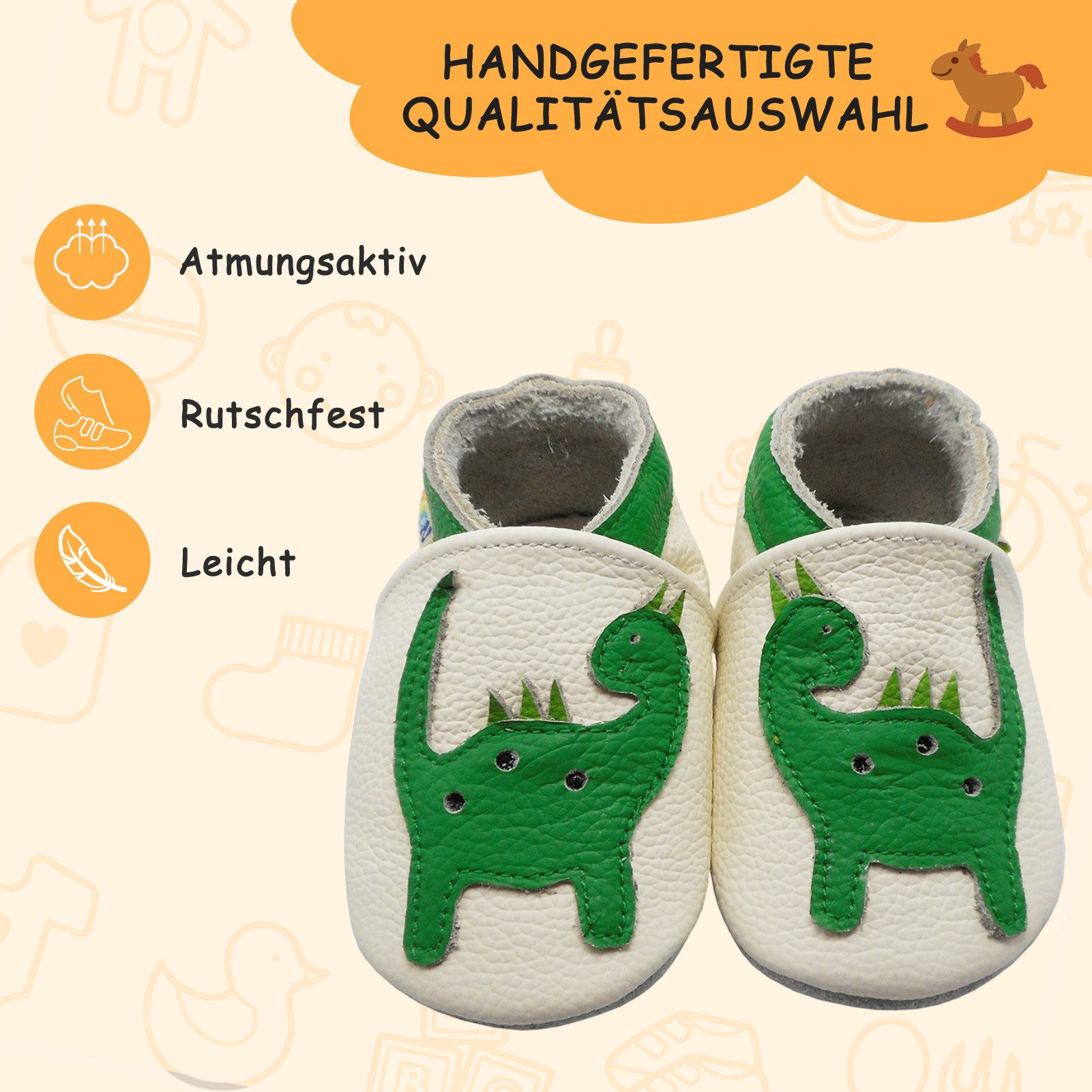 Yalion Leder Baby-Lauflernschuhe, weich, rutschfest, handgefertigt Krabbelschuh Baby Schuh aus echtem Leder,Barfußgefühl & rutschfester Sohle – Bild 2 von 5