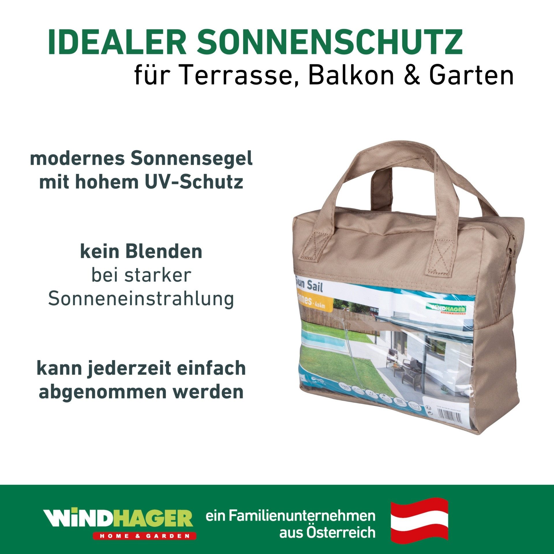 Windhager Sonnensegel Cannes Quadrat, 4x4m, taupe