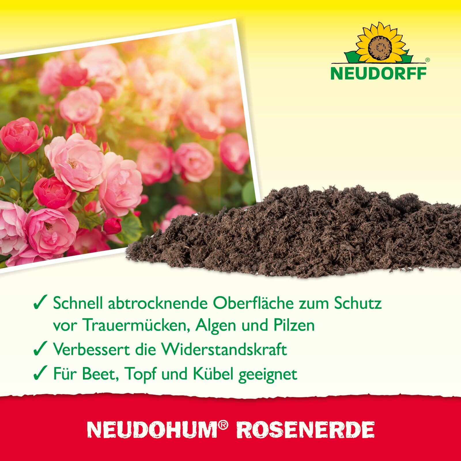 Neudorff Spezialerde NeudoHum RosenErde 20 Liter, mit Organische Grunddüngung, (Einzelartikel, Für eine langanhaltende Blütenpracht), Verbessert die Widerstands – Bild 4 von 5
