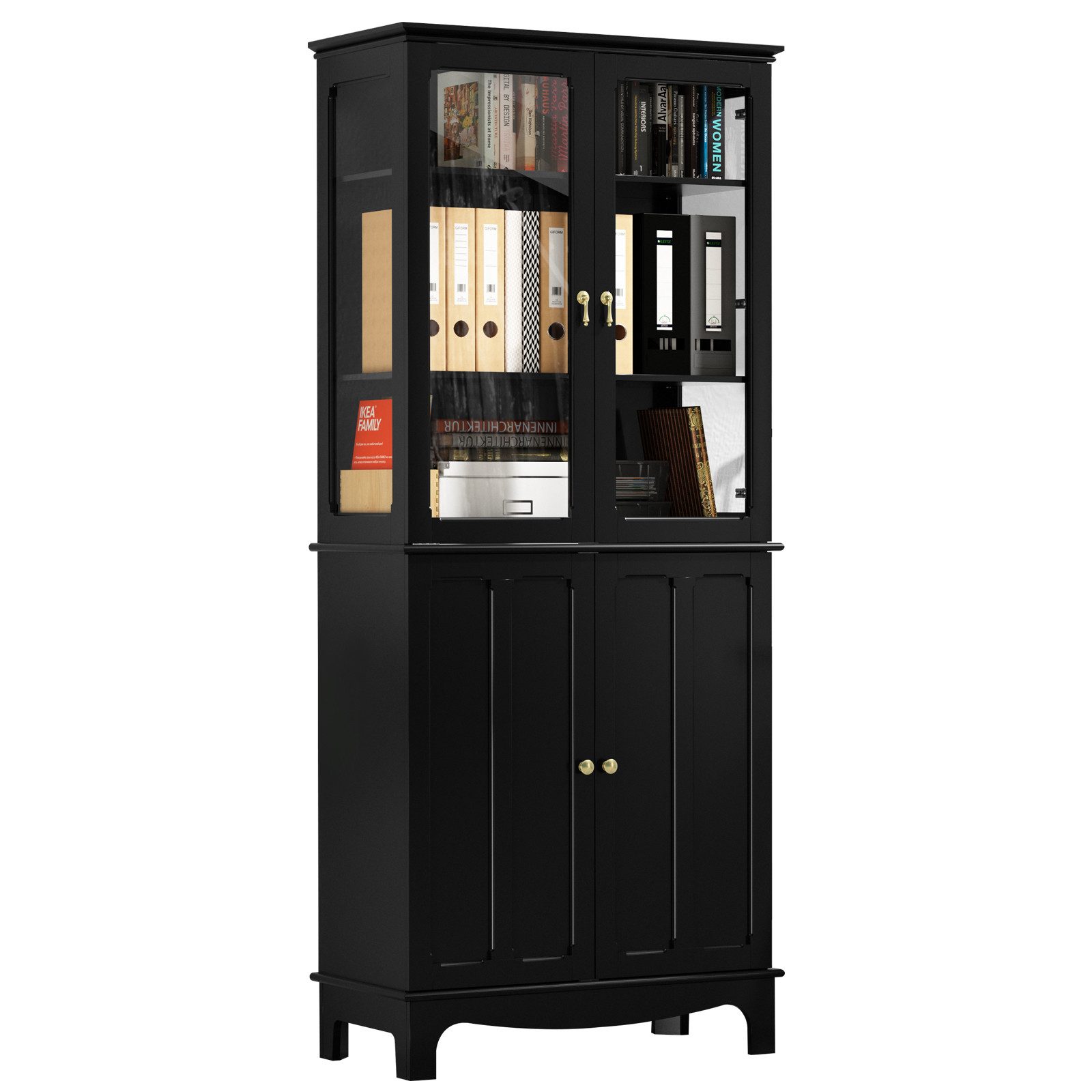 HOLTICO Hochschrank Freistehender küchenschränke mit Glastür, Glasküchenschrank, 183 cm (1-St) klassischer hoher Schrank mit Glastür und verstellbaren Regalen