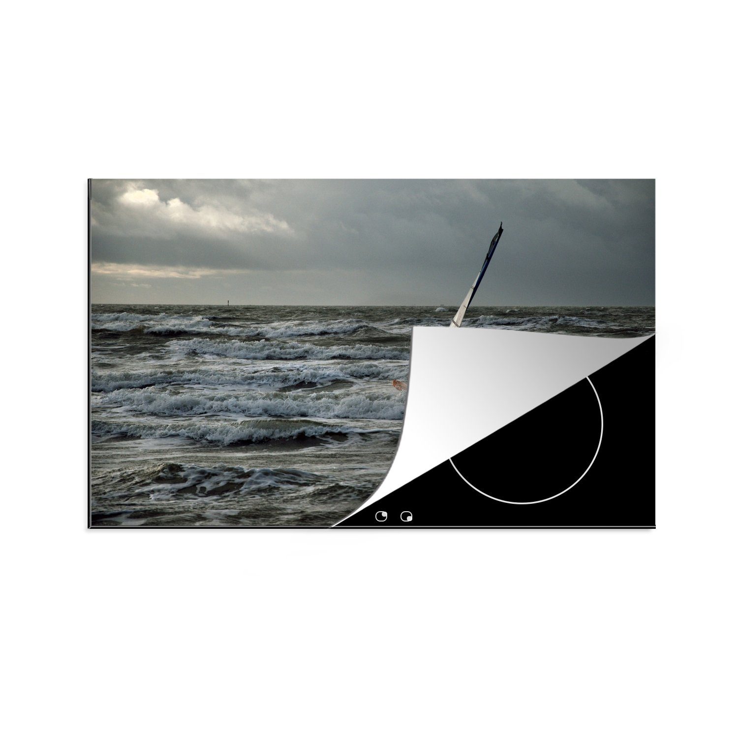 MuchoWow Herdblende-/Abdeckplatte Ein Windsurfer surft in einer stürmischen See, Vinyl, (1 tlg), 81x52 cm, Induktionskochfeld Schutz für die küche, Ceranfeldabdeckung
