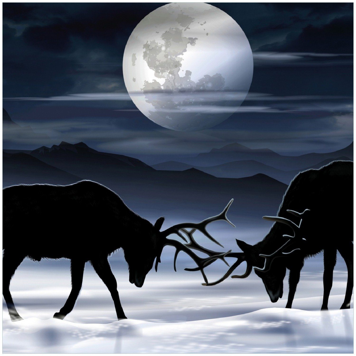 Wallario Memoboard Elch bei Mondschein Schnee im - Abend am Silhouette