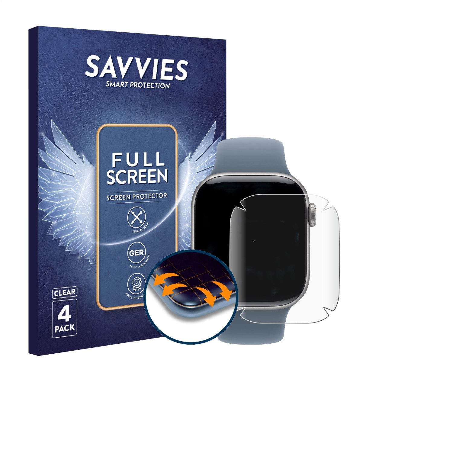 Savvies Displayschutzfolie Fullscreen Schutzfolie für Apple Watch Series 11 (42 mm), 4 Stück, Displayschutz Folie Fullcover Klar Transparent