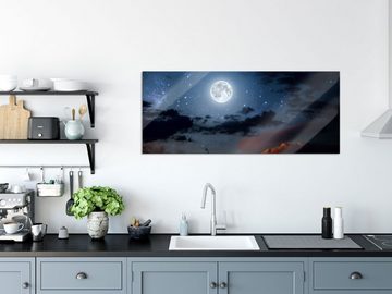 Pixxprint Glasbild Leuchtender Mond am Nachthimmel, Leuchtender Mond am Nachthimmel (1 St), Glasbild aus Echtglas, inkl. Aufhängungen und Abstandshalter