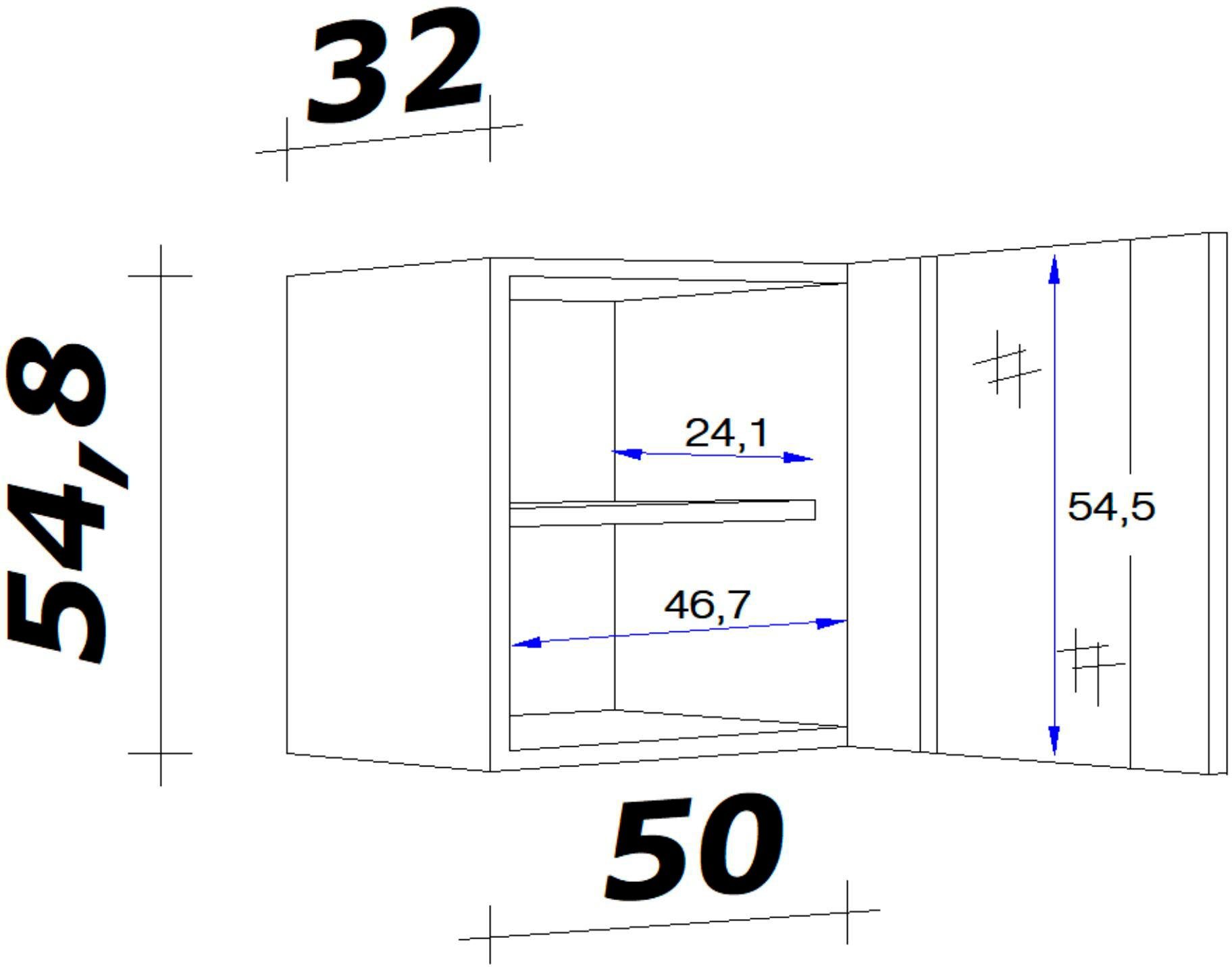 Flex-Well (B 50 cm, x x 32 Glashängeschrank 54,8 x x mit Wito T) Stollenglastüren H