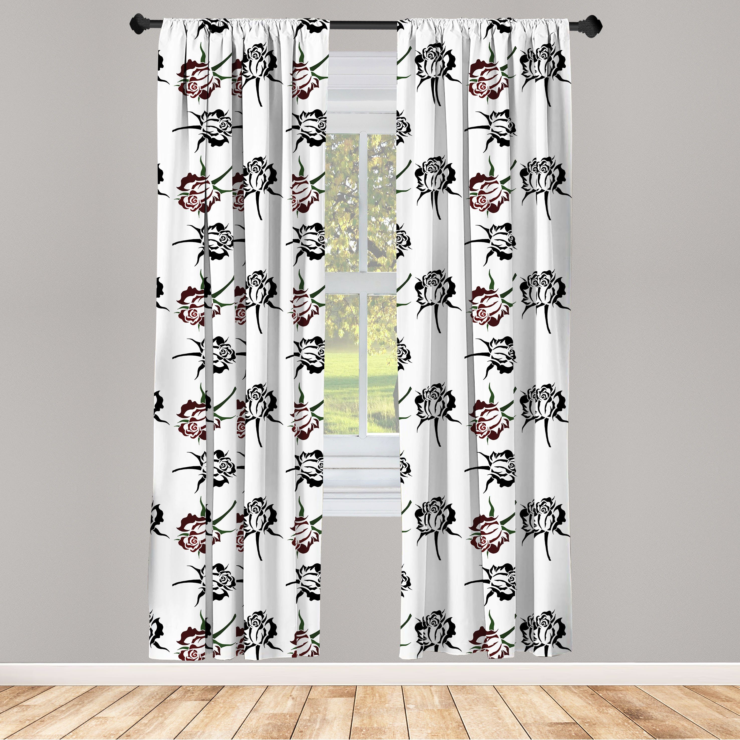 Gardine Vorhang Microfaser, für Rosen Wohnzimmer Dekor, Abakuhaus, Schlafzimmer Romantische Blumen
