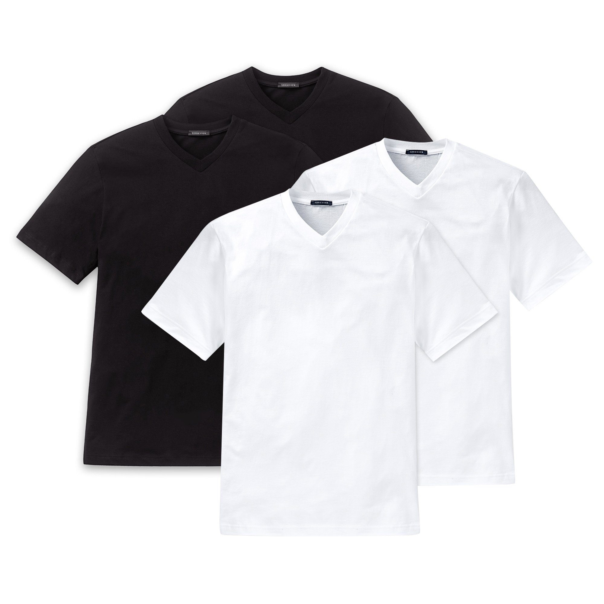 Schiesser T-Shirt Herren American 1/2 4er T-Shirt Arm SchwarzWeiß Pack 