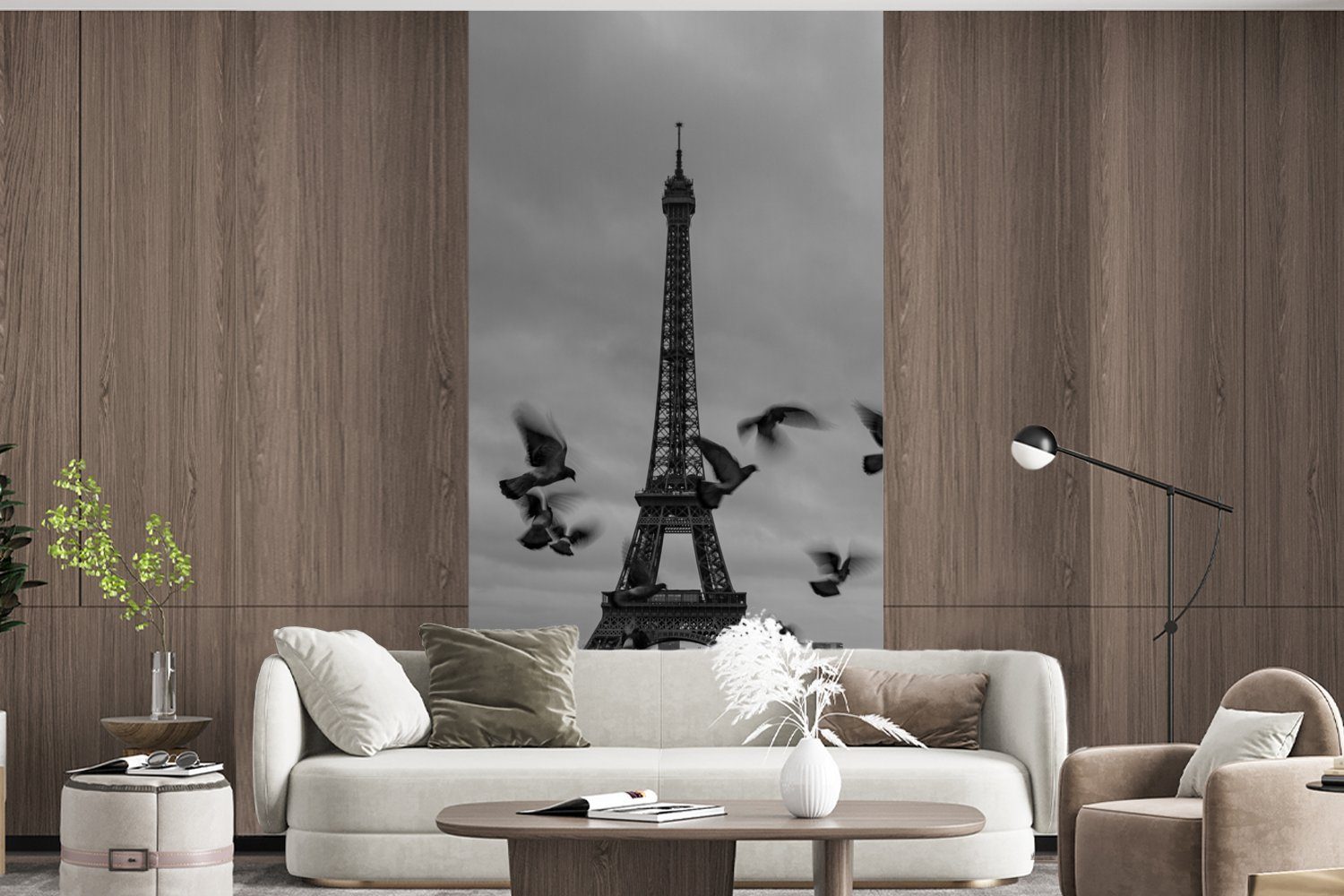 MuchoWow Fototapete Vögel vor für Schlafzimmer Fototapete Vliestapete Wohnzimmer dem (2 Matt, Eiffelturm, bedruckt, Küche, St)