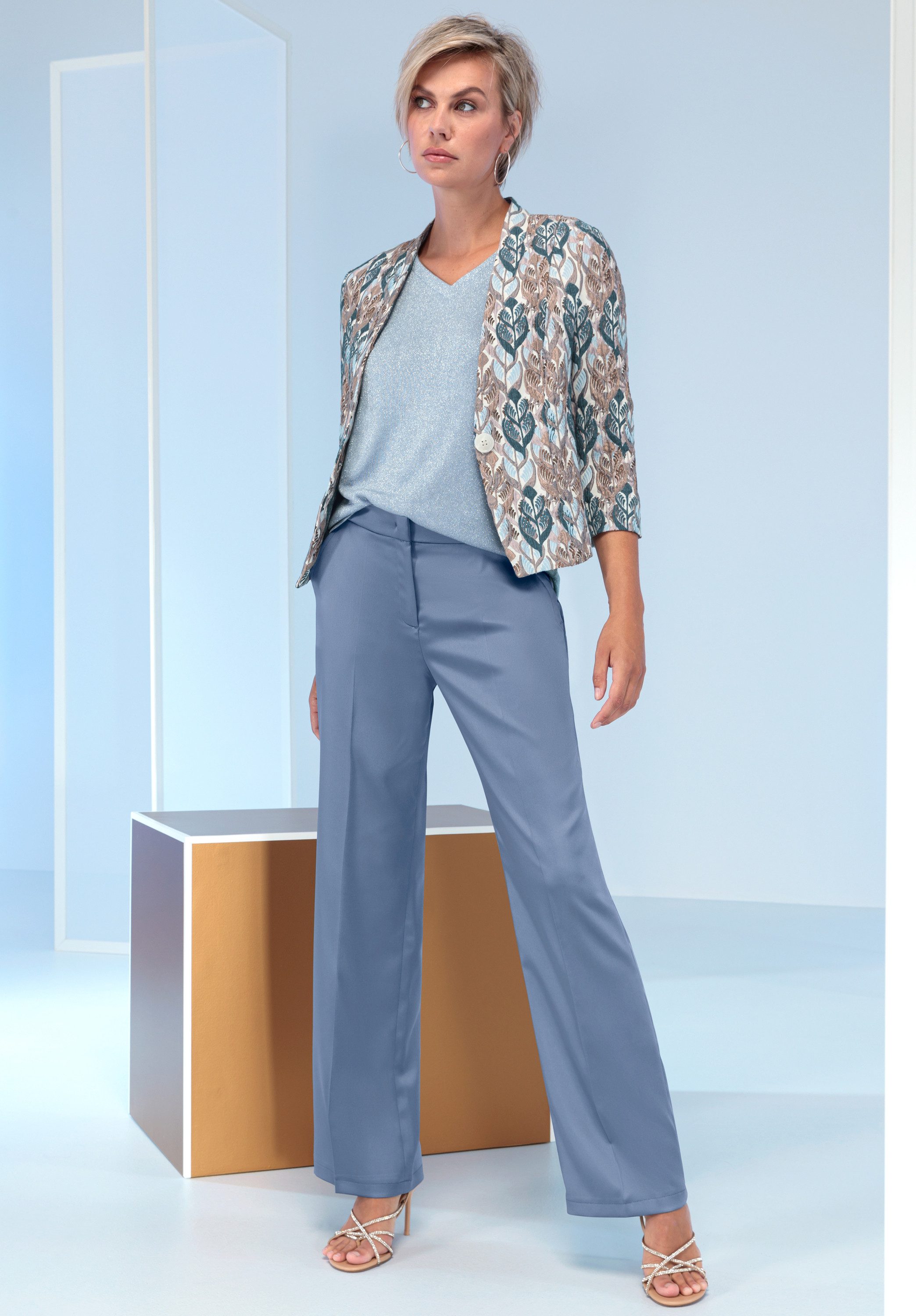 bianca Kurzarmshirt EDIRA in Feinstrick-Optik mit dezentem Lurexanteil
