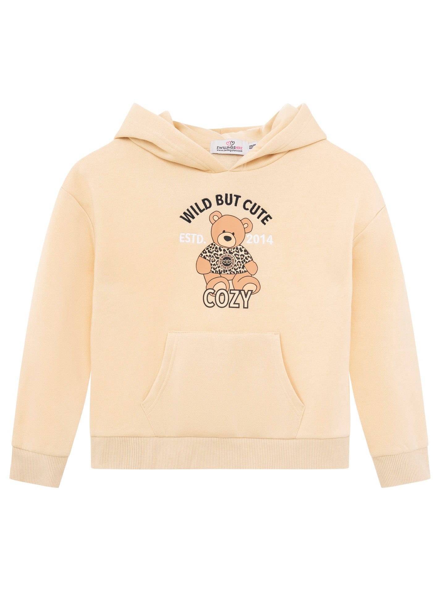 Zwillingsherz Hoodie "Wild But Cute" Mini-Me,mit niedlichem Teddybär und selbstbewusstem Slogan
