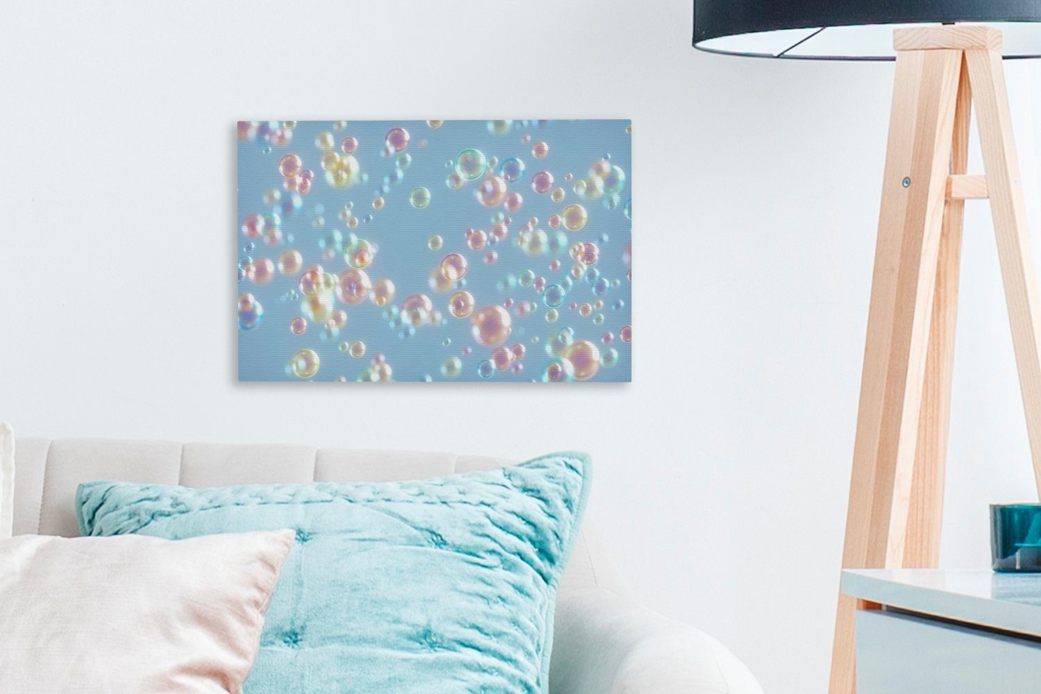Seifenblasen St), Leinwandbilder, - Aufhängefertig, Regenbogen cm Wandbild Wanddeko, 30x20 (1 Wasser, OneMillionCanvasses® - Leinwandbild