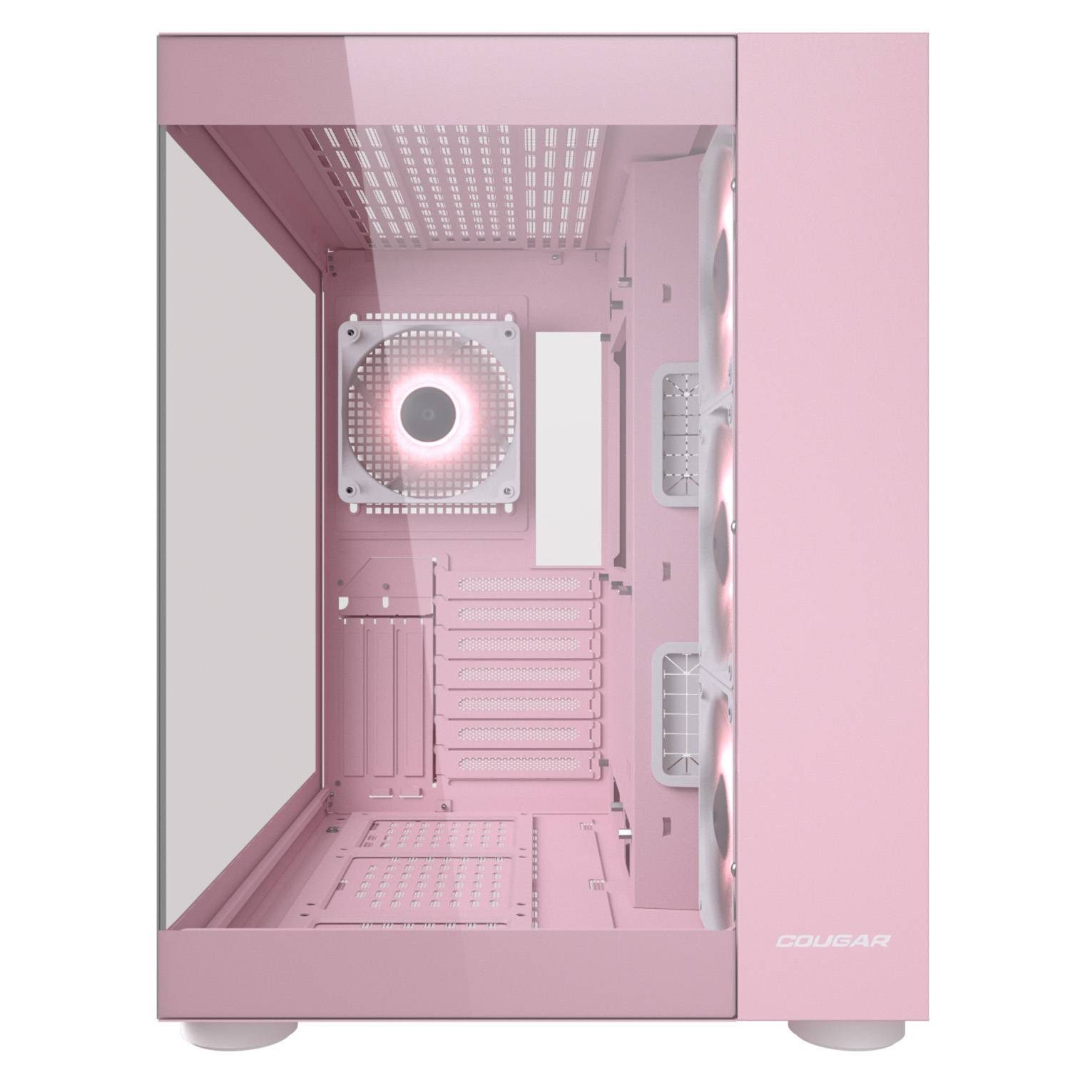 Cougar Gaming-Gehäuse FV150 PK, Midi-Tower, USB/Audio, 2x USB 3.0, 1x USB 3.2 Gen2 Type-C, ATX, Pink, 4 Lüfter vormontiert