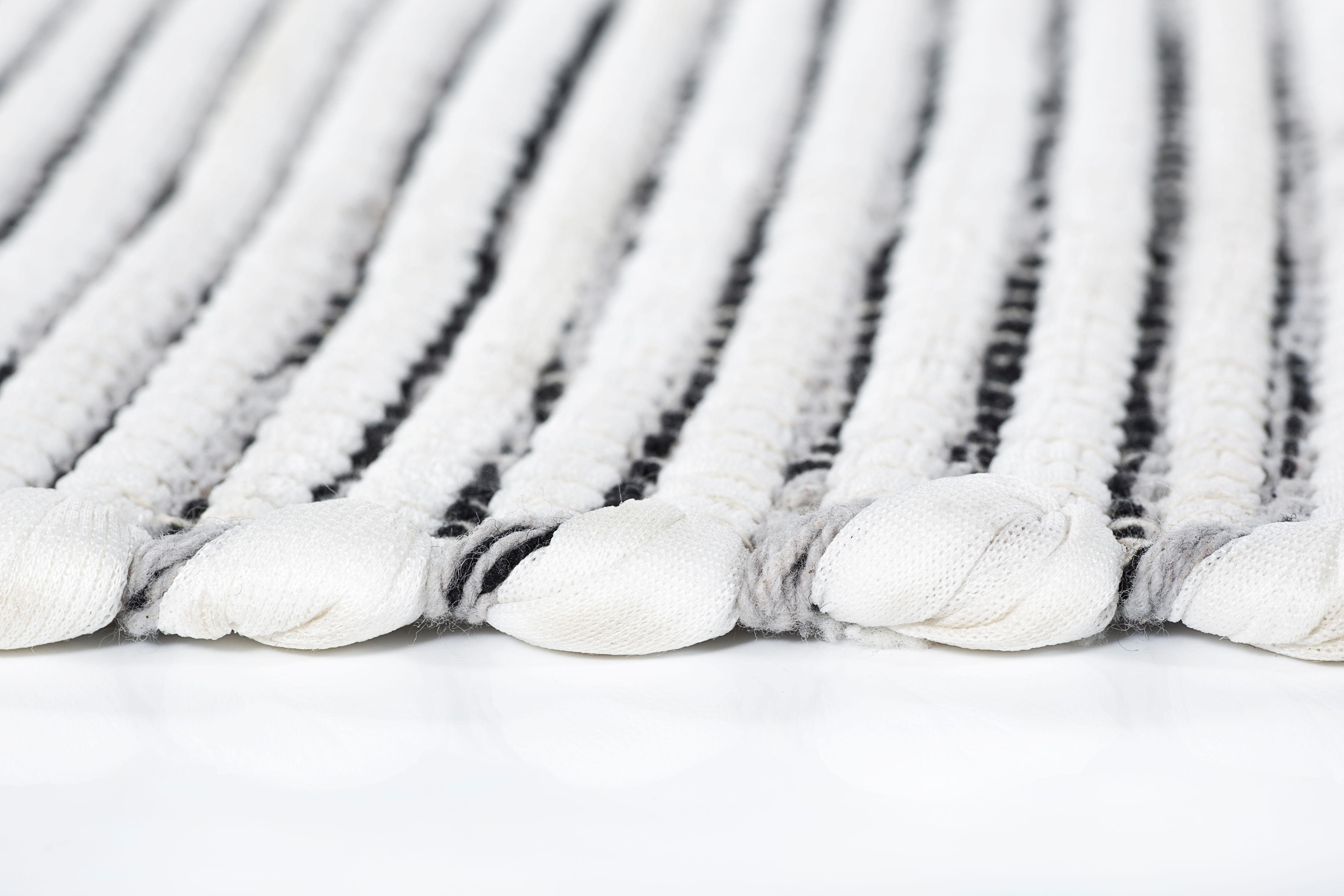 1, mm, rechteckig, Andiamo, Höhe: Milo Handweb weiß/schwarz Teppich, Fransen Baumwolle, reine mit 5 handgewebt, Flachgewebe, Teppich