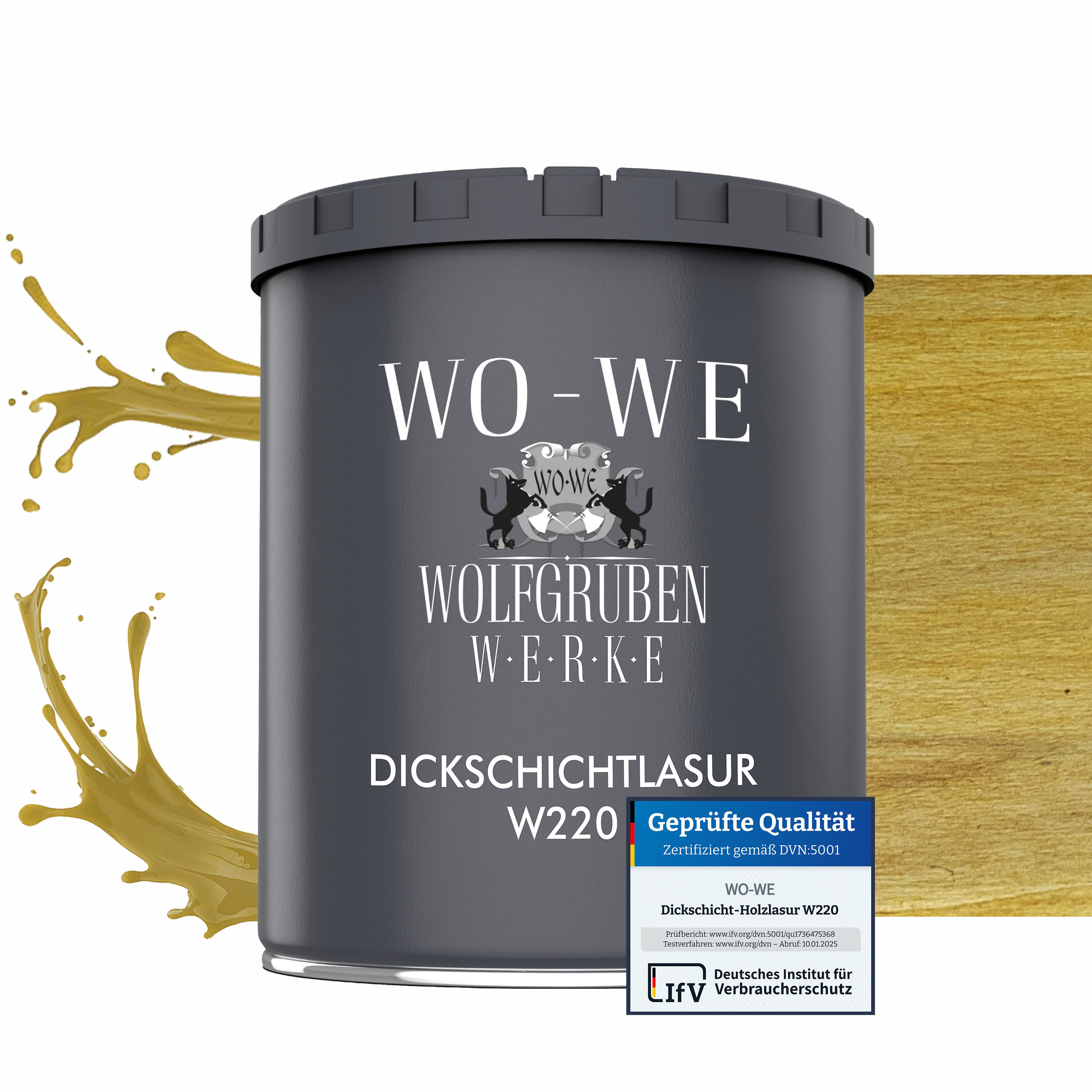 WO-WE Dickschichtlasur Holzschutzlasur 2in1 Holzlasur W220, 1-2,5L, Lösemittelfrei, UV-stabil
