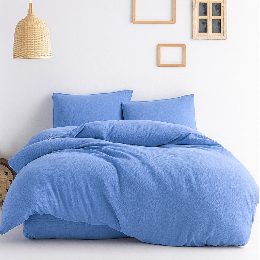 Sandiik Bettwäsche Musselin Bettwäsche in Provence Blau aus Biobaumwolle günstig online kaufen