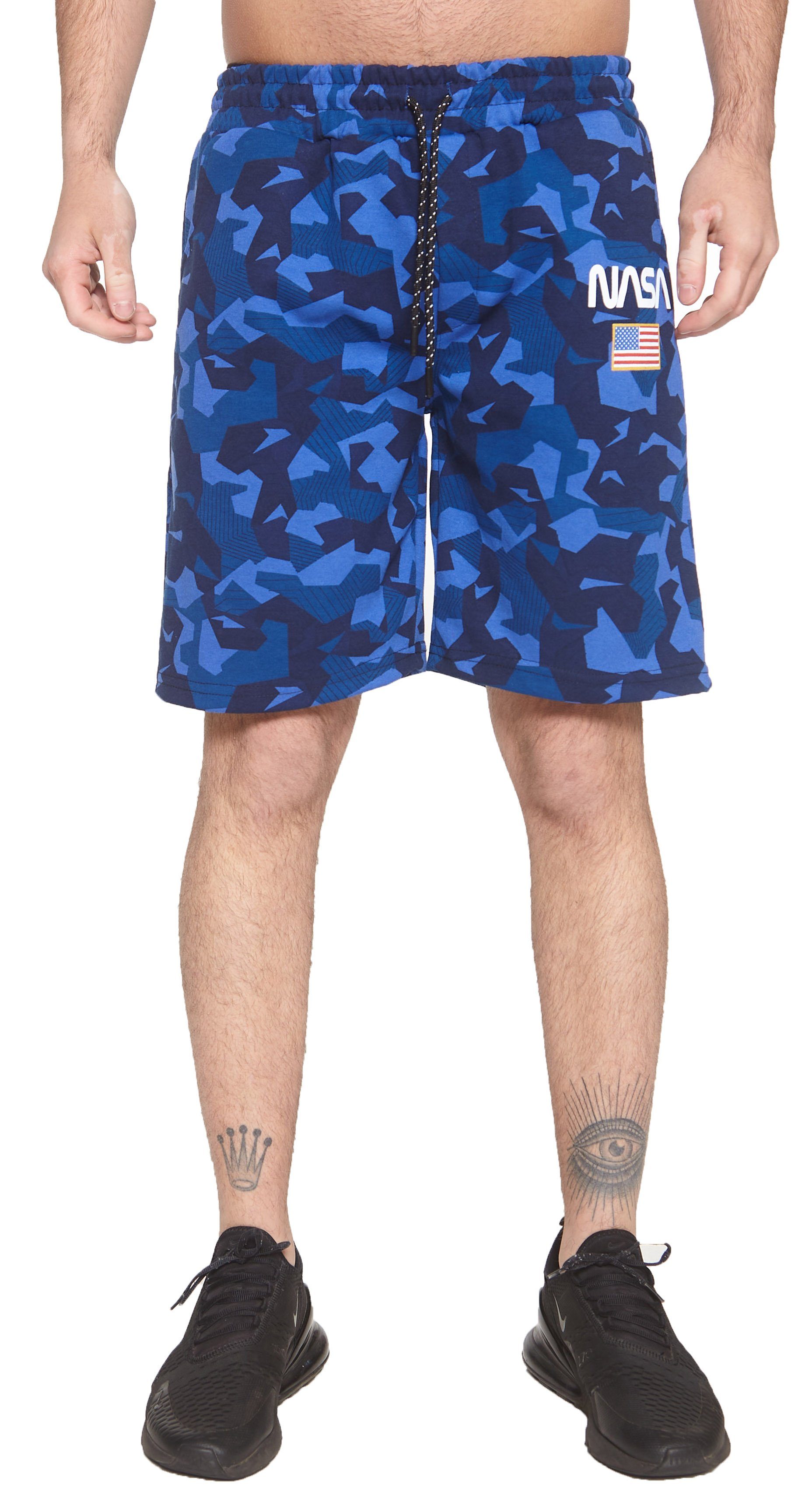 Short Shorts Sweatpants, Freizeit Herren Jogger John Hose Fitness Camouflage 1-tlg., Street Design) Blau im Casual modischem Bermudas (Kurze Jogging Hose Kayna Camo