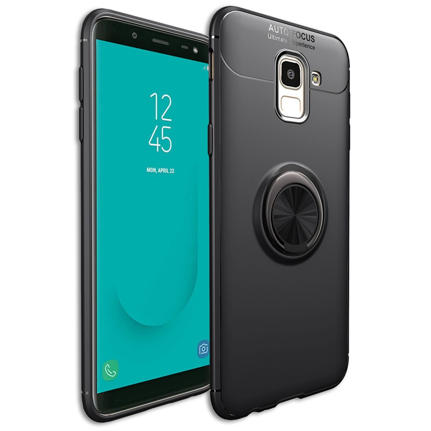 Nalia Smartphone-Hülle Samsung Galaxy J6, Matte Silikon Hülle mit Ring / Drehbarer Fingerhalter / Standfunktion