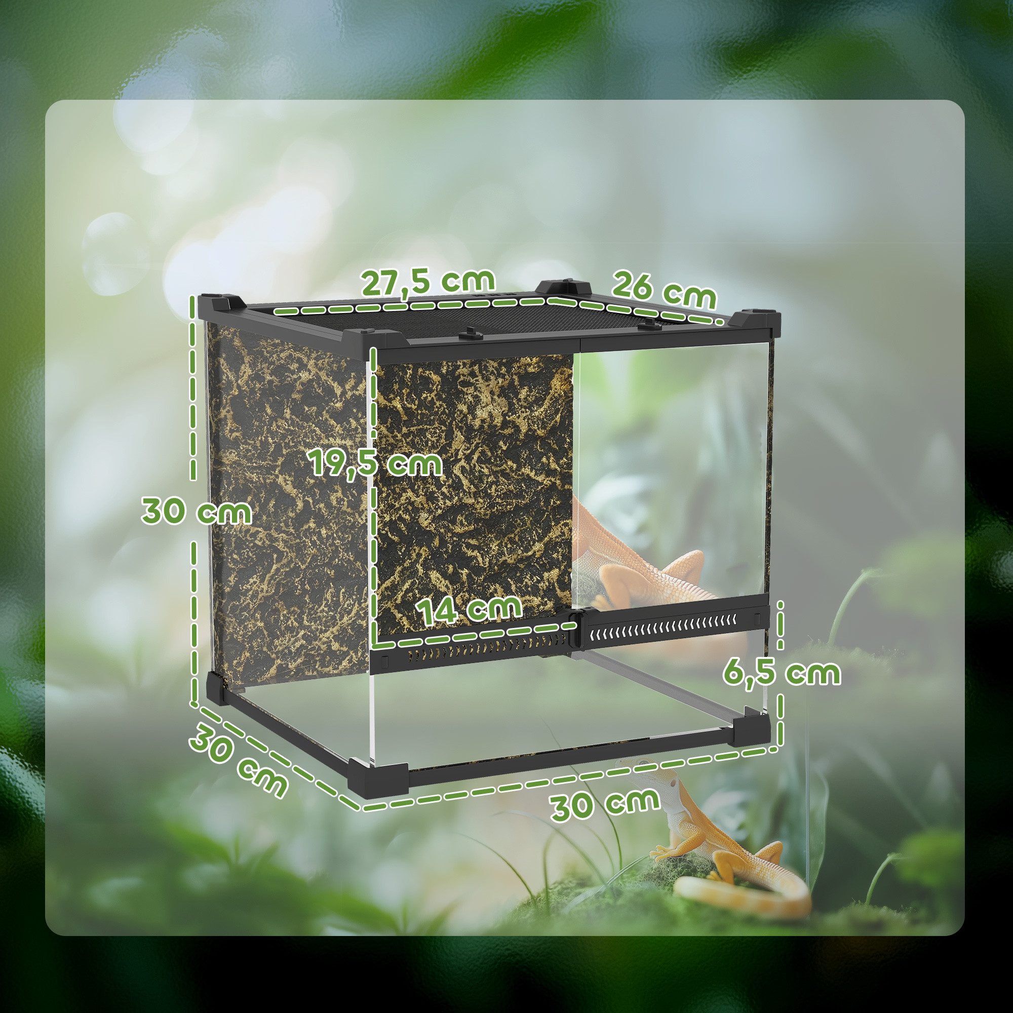 PawHut Terrarium mit Frontbelüftung, ausbruchsicherer Drehverschluss, für Amphibien Spinne Schwarz 30 x 30 x 30 cm