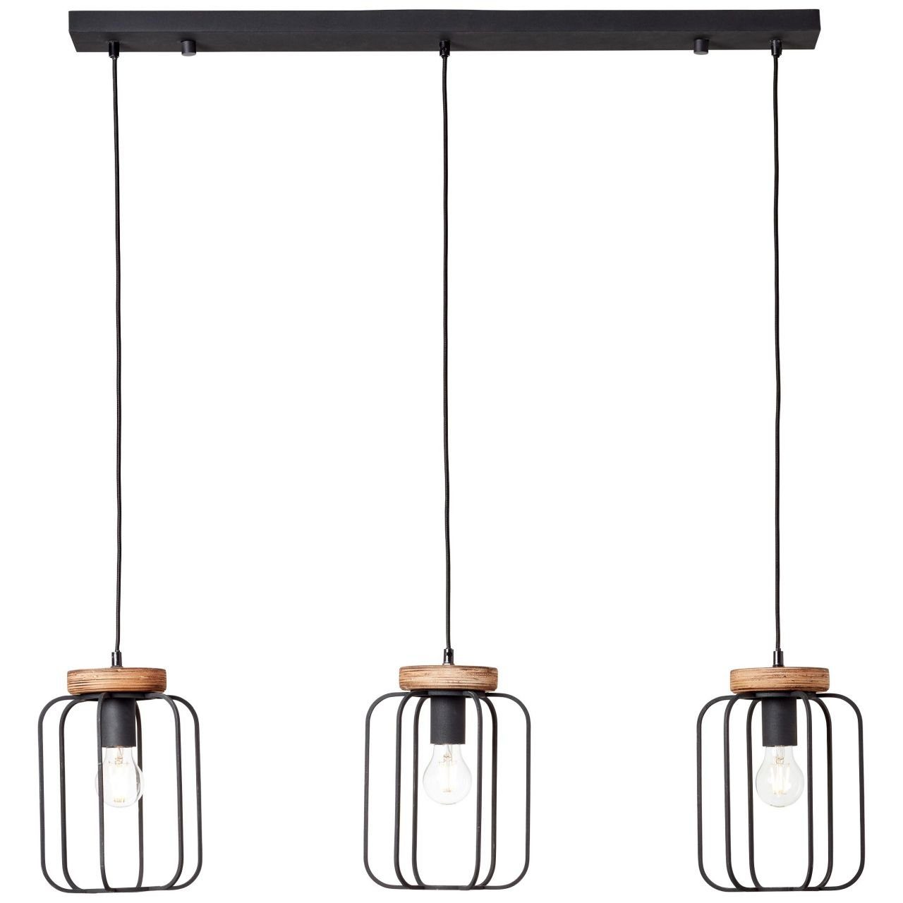 Gute Qualität Brilliant Pendelleuchte Tosh, korund, Pendelleuchte holz/schwarz A60 antik Lampe, 3flg Reihe Tosh 3x