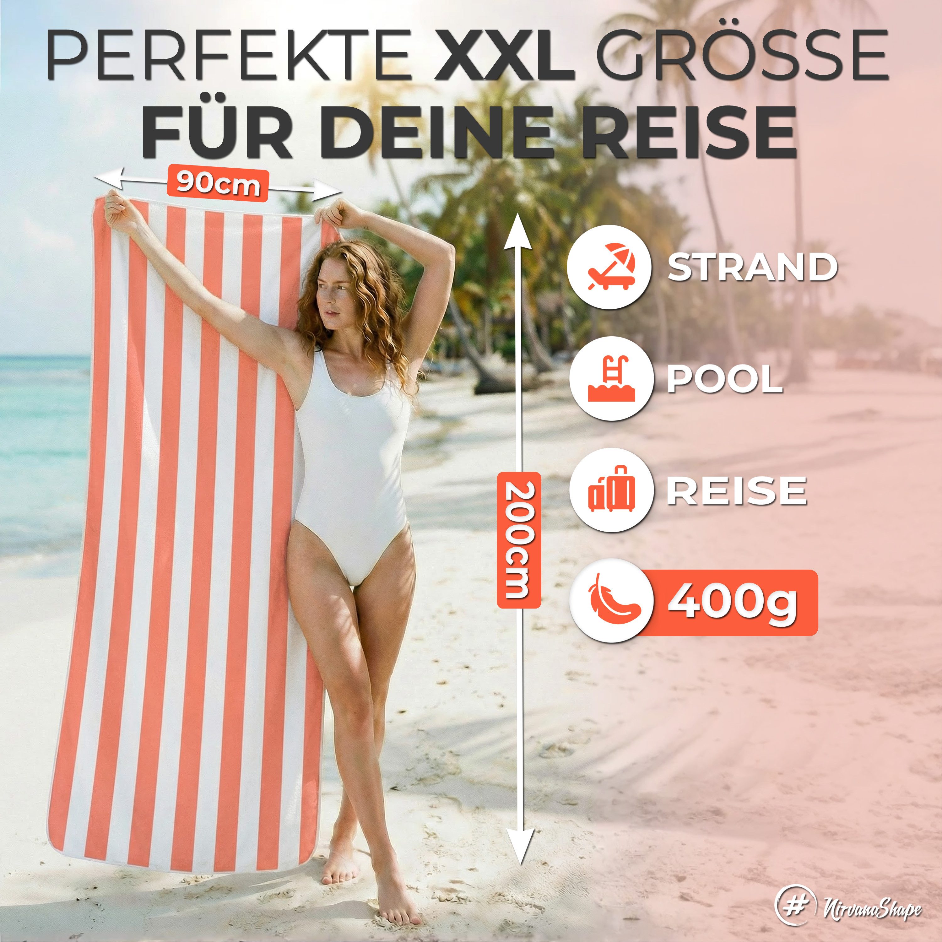 NirvanaShape Strandtuch Reise Handtuch Strandtuch XXL - Strandhandtuch, Mikrofaser Badetuch – Bild 2 von 5