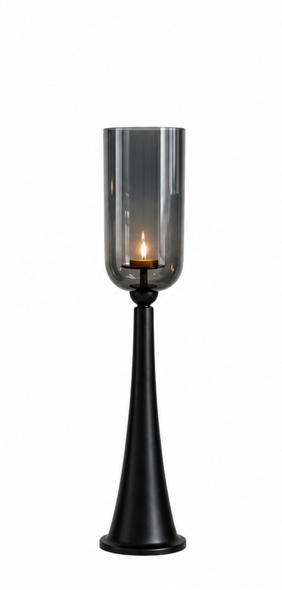 finehomegarden Bodenwindlicht Kerzenständer Säule schwarz Glas Hurricane Windlicht Metall Deko (Stück, 1 St), H93cm Boden-Kerzenhalter für Wohnzimmer, Flur & Eventdekoration