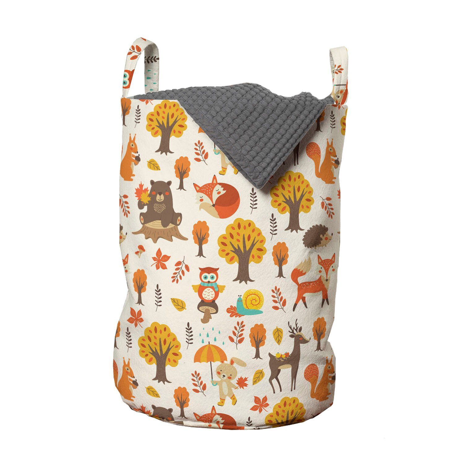 Abakuhaus Wäschesäckchen Wäschekorb mit Griffen Eichhörnchen Friends Art für Happy Forest Waschsalons, Kordelzugverschluss