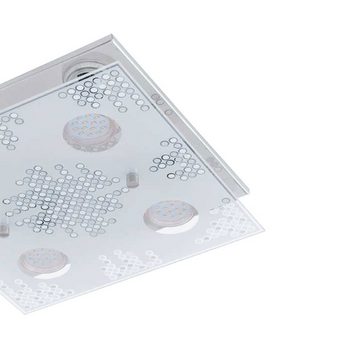 EGLO LED Deckenleuchte, Leuchtmittel inklusive, Warmweiß, Deckenleuchte Chrom Edelstahl Glas quadratisch Deckenlampe, 4x GU10