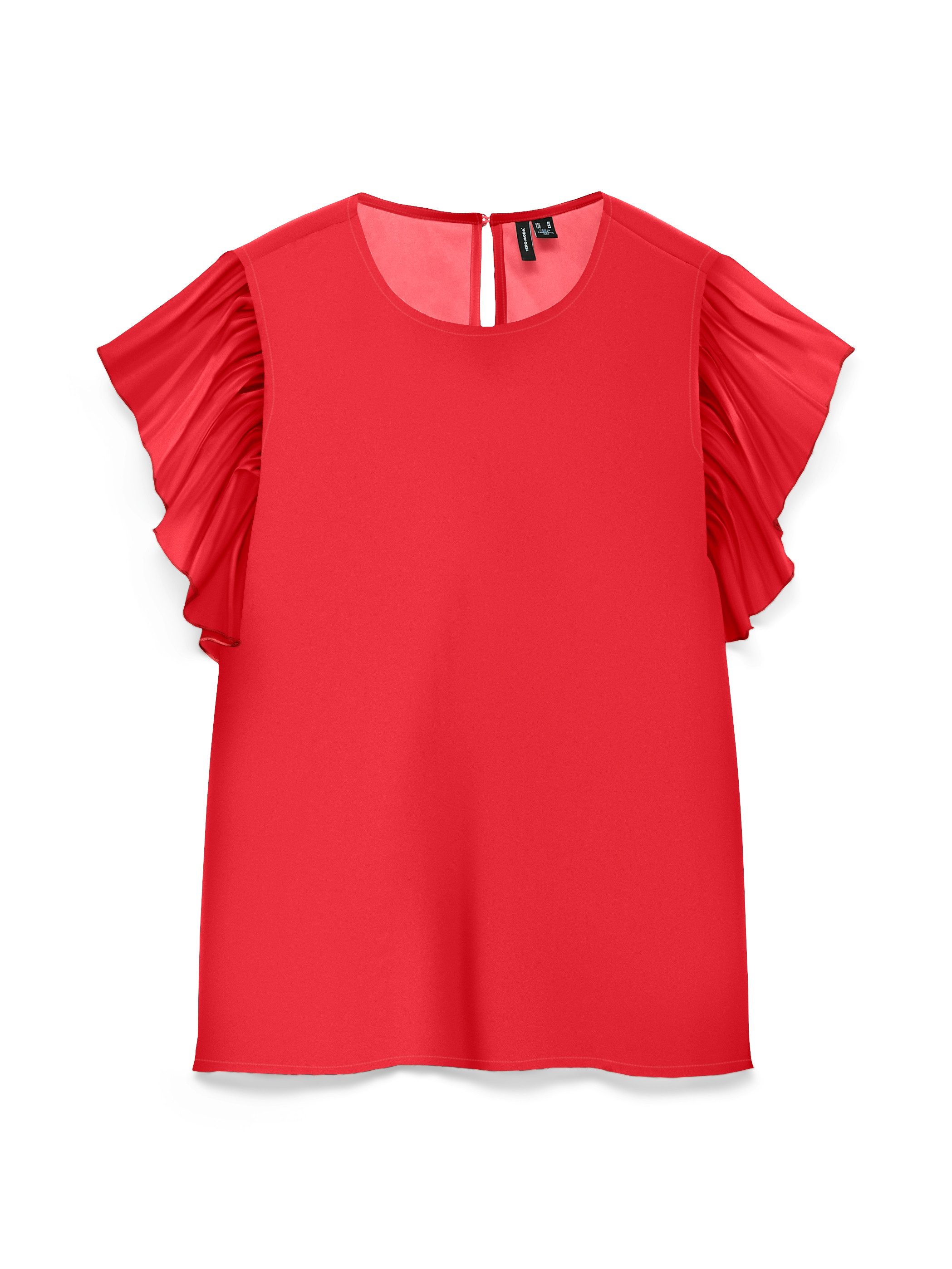 Vero Moda Rüschentop VMSMILLA S/L FRILL O-NECK TOP WVN Kunstfaser, normal geschnitten