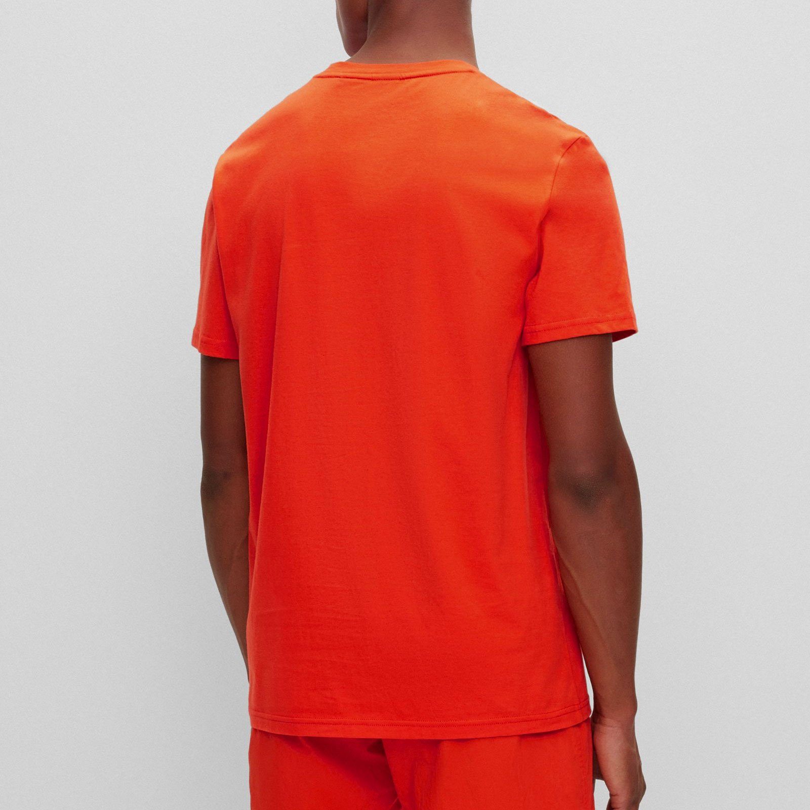 auf der bright T-Shirt Brust BOSS Markenprint mit orange RN T-Shirt großem 821