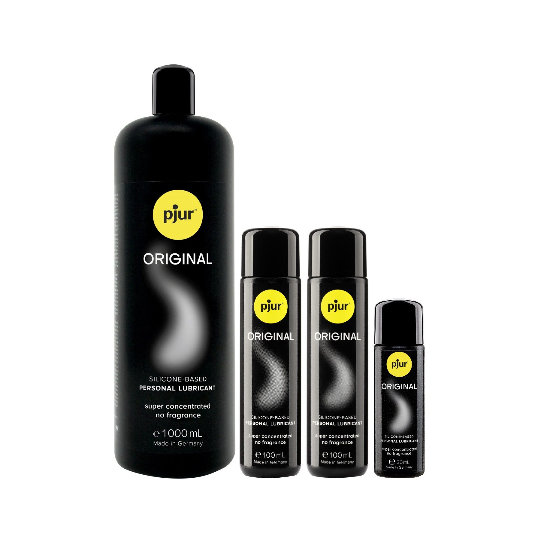 pjur Gleitgel Original Big Pack - insgesamt 1230 ml - 4 Flaschen mit 3 Größen, extrem lange Gleitfähigkeit - für Massagen geeignet - Made in Germany