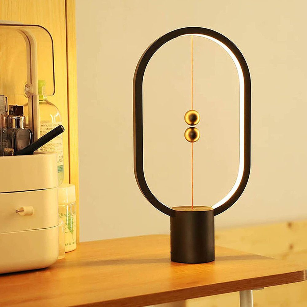 Rosnek LED Nachttisch Heng Magnetischer USB, Licht Deko, Schwarz Balance Nachttischlampe Schalter, für Schlafsaal Warmweiß, Büro