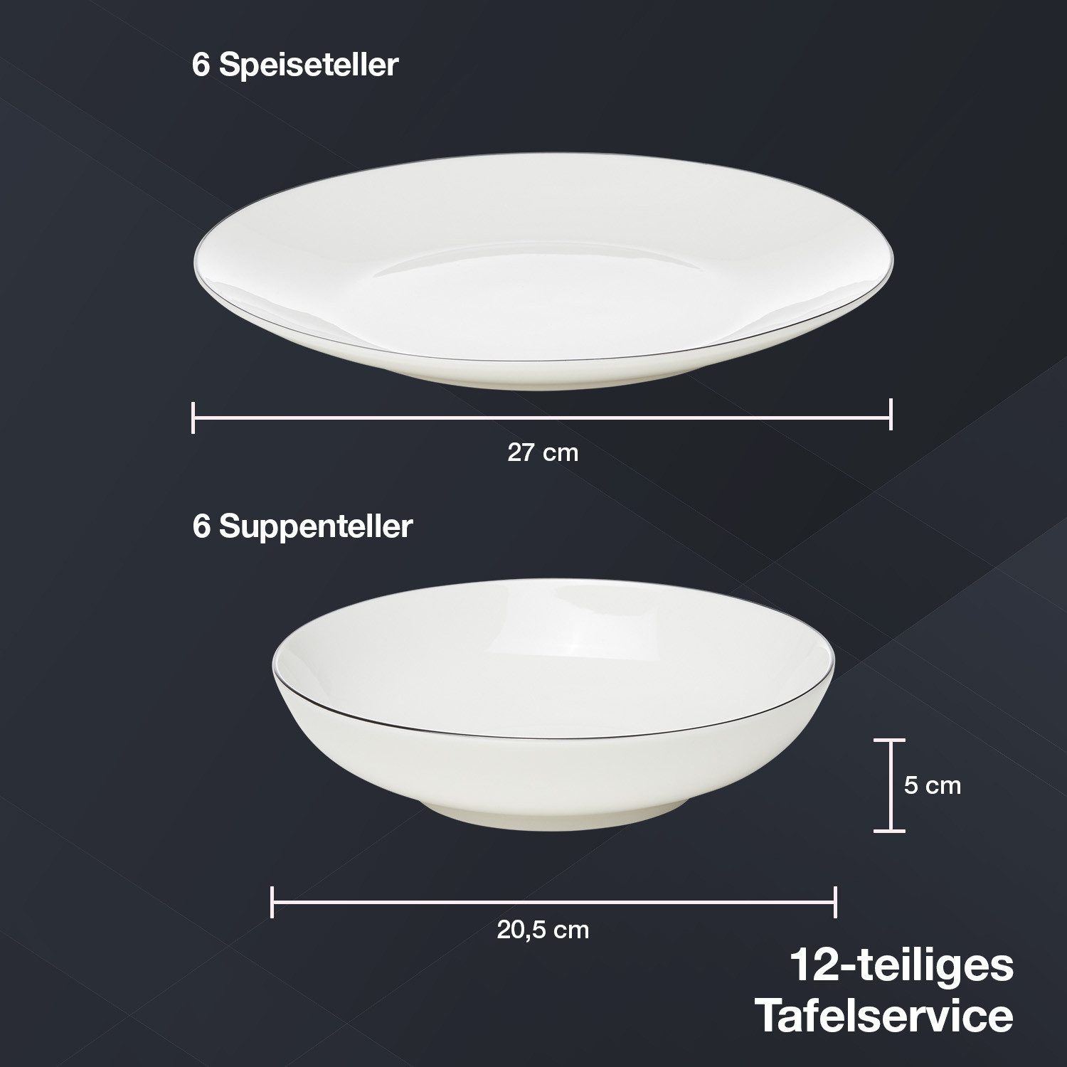 Peill+Putzler Germany Tafelservice Bologna Geschirrset für 6 Personen Weiß, 6 Personen, Keramik
