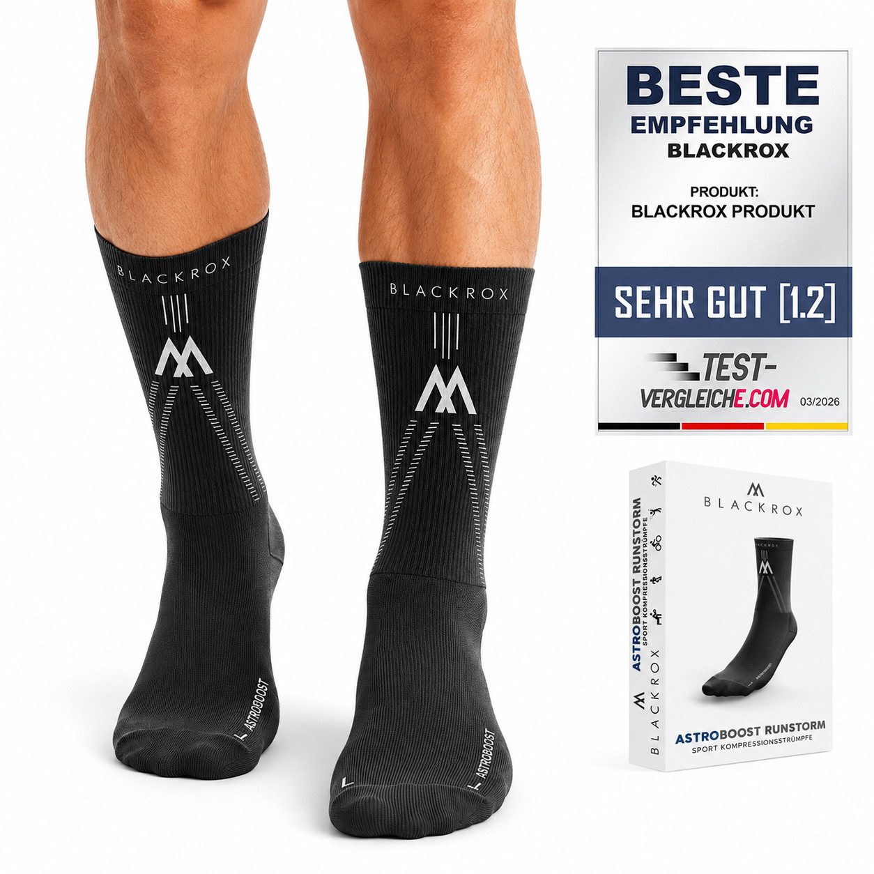BLACKROX Kompressionsstrümpfe [Vergleichssieger 2026] RUNSTORM V1, Gr. S-XL, Damen und Herren