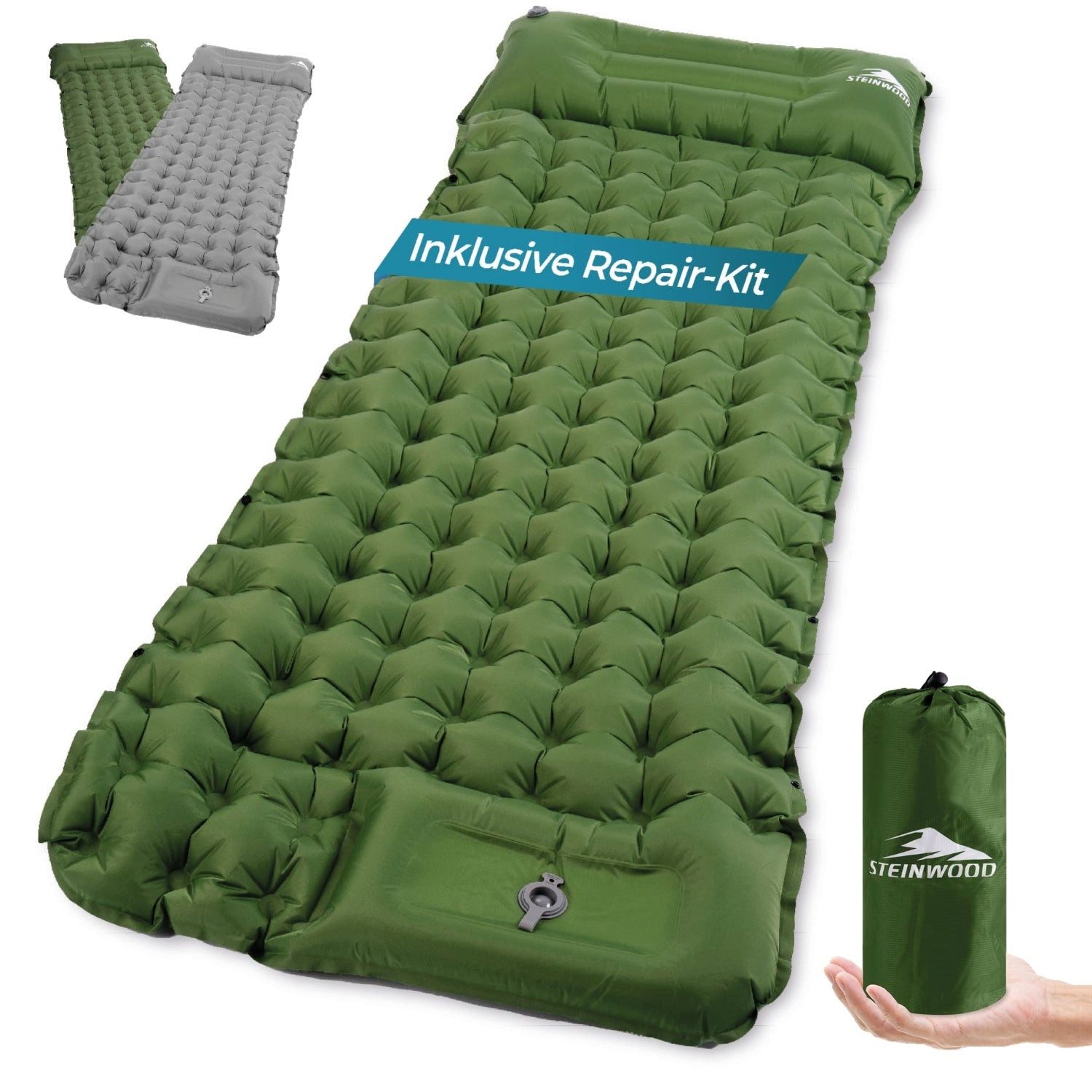 Steinwood Isomatte Ultraleicht mit Reparaturset, Aufblasbare Luftmatratze - kleines Pack…