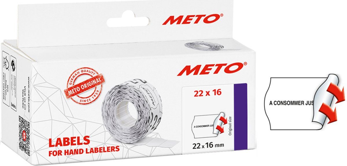 METO Etiketten Vorgeprägte Etiketten für Etikettiergerät, 26 x 16 mm, Haltbarkeitsetikett, vorbedruckt, nicht wasserdicht