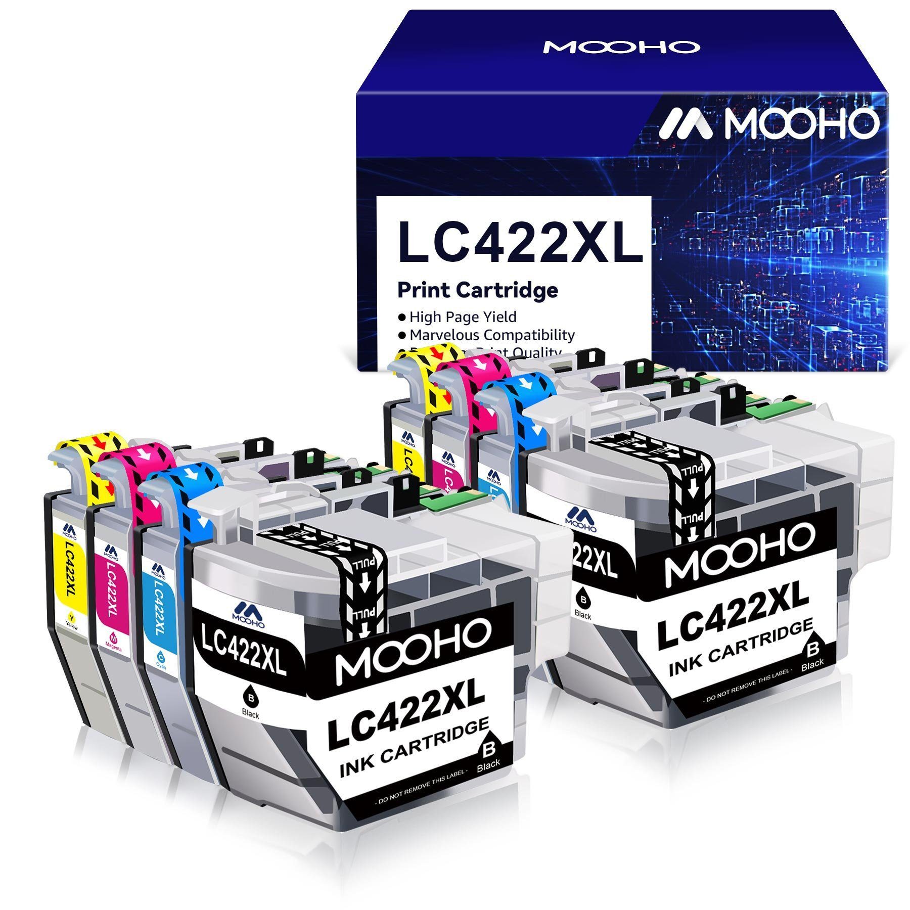 MOOHO 8er für Brother LC422 LC 422XL Druckerpatronen Tintenpatrone (MFC-J 5340 DW MFC-J 5340 DWE Ecopro MFC-J 5345 DW, 8-tlg., MFC-J 5740 DW MFC-J 6540 DW MFC-J 6540 DWE MFC-J 6590 DW MFC-J 6940 DW)