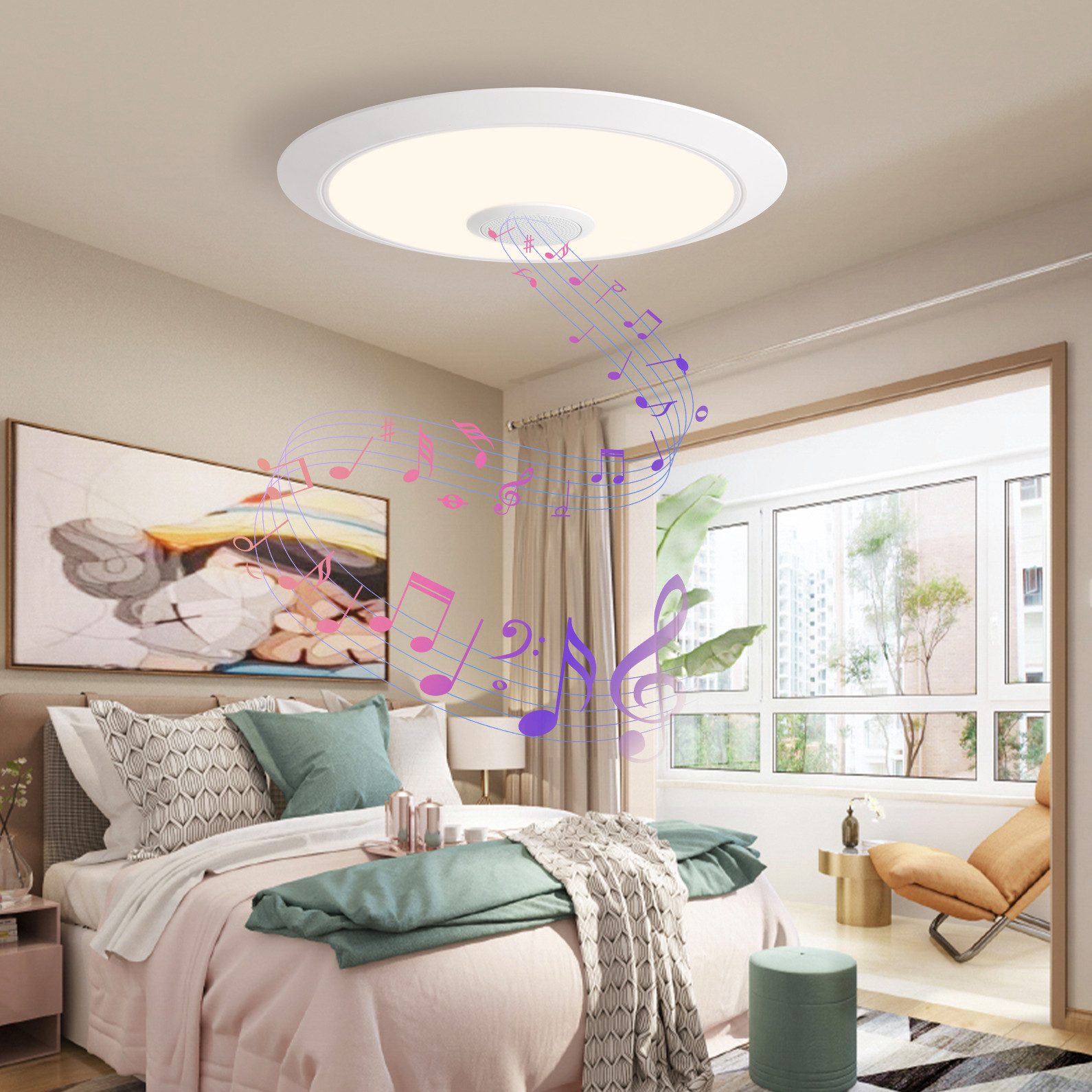 JDONG Deckenleuchte Dimmbar mit Bluetooth Lautsprecher 30/40/50/60CM, Deckenlamp mit Fernbedienung 3000-6500k RGB Farbwechsel, APP-Steuerung Musikwiedergabe für Schlafzimmer Kinderzimmer