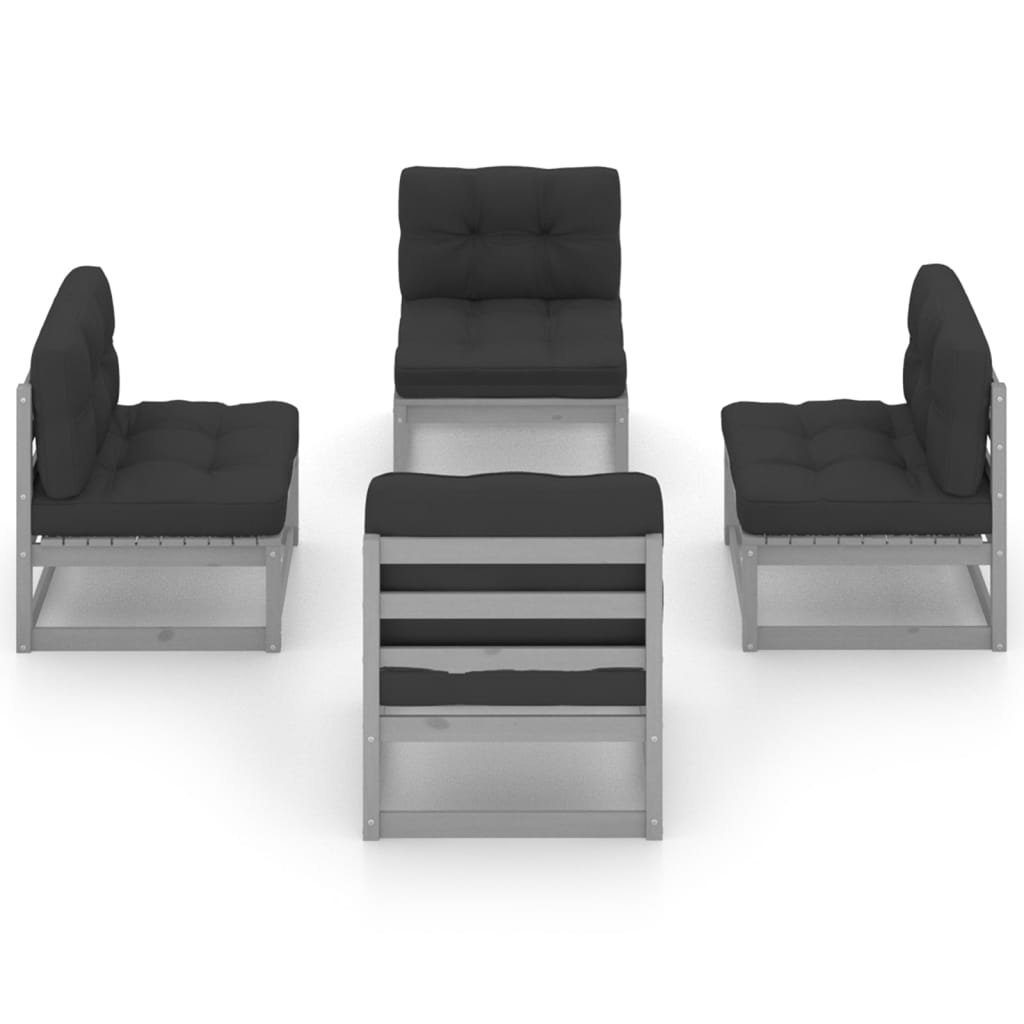 Kissen Gartenlounge-Set Garten-Lounge-Set Grau Kiefer vidaXL mit (1-tlg) 4-tlg. Massivholz,