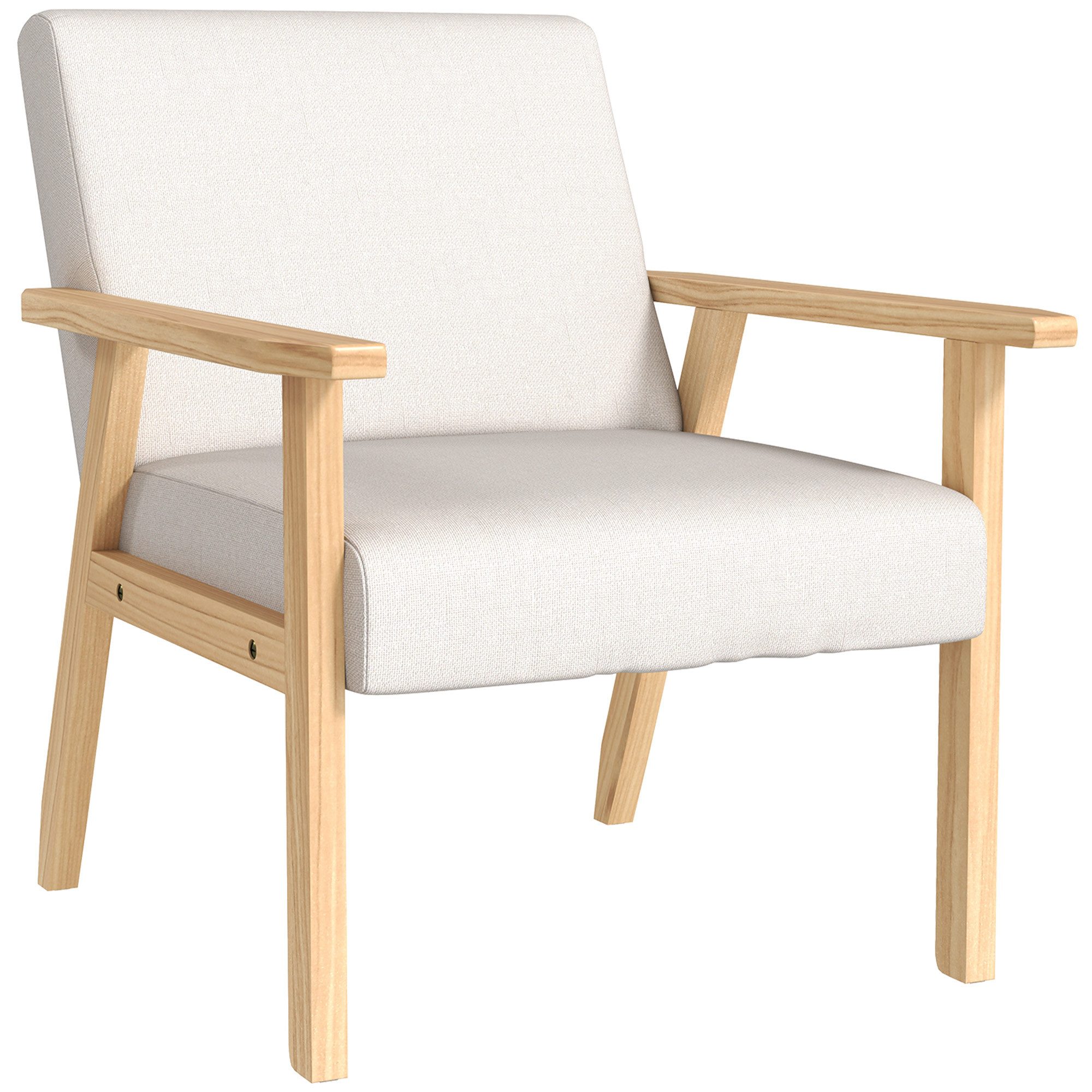HOMCOM Relaxsessel Sessel Wohnzimmer mit Massivholzbeine, Lesesessel mit Leinenoptik (Akzentsessel, 1-St., Sessel), Cremeweiß, 64 x 70 x 72 cm – Bild 2 von 5