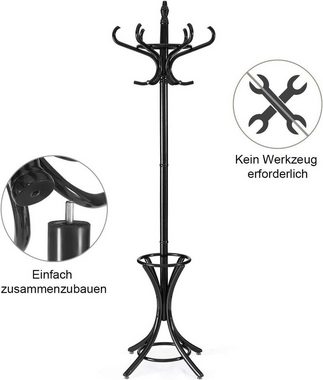 KOMFOTTEU Garderobenständer 184cm Kleiderständer mit Schirmständer, Jackenständer mit 12 Kleiderhaken