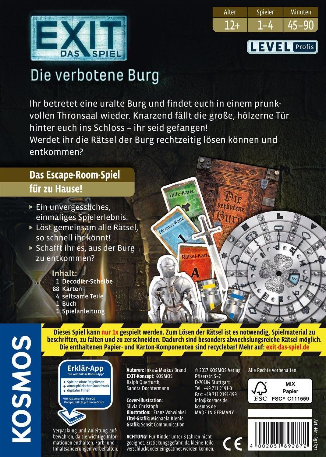 Kosmos Spiel EXIT, Das Spiel, Die verbotene Burg, Rätselspiel, Made in Germany