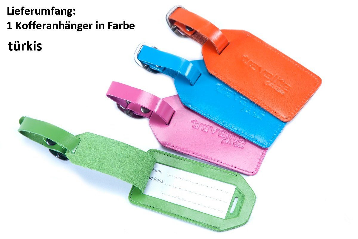 travelite Gepäckanhänger türkis-farbener Lederkofferanhänger Namensetikett Leder mit Klappe
