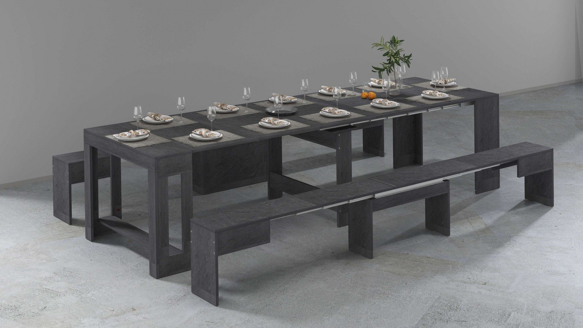 Home affaire Sitzgruppe Praktika, (Spar-Set, 2-tlg., Set beinhaltet 2 Bänke), Je Bank ausziehbar bis 290 cm