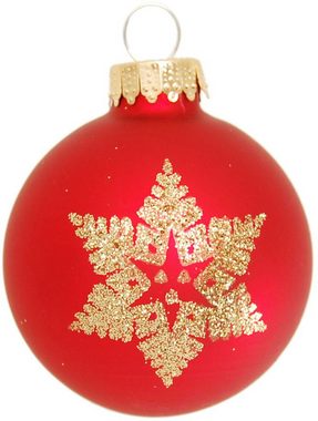 Krebs Glas Lauscha Weihnachtsbaumkugel Schneeflocke rot (16 St), Weihnachtsdeko, Christbaumschmuck, Christbaumkugeln aus Glas