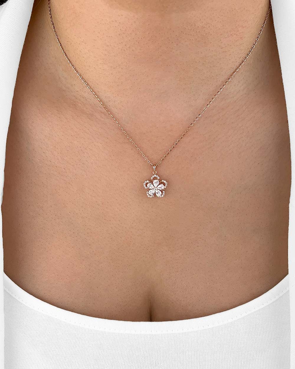 DANIEL CLIFFORD Kette mit Anhänger 'Linea' Damen Halskette Silber 925 18k Roségold Blüten Anhänger (inkl. Verpackung), größenverstellbare Silberkette vergoldet  – Bild 3 von 5