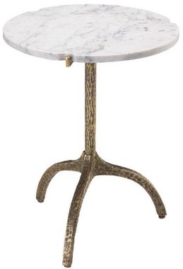 Casa Padrino Beistelltisch Luxus Beistelltisch Vintage Messingfarben / Weiß Ø 45 x H. 58,5 cm - Messing Tisch mit Marmorplatte - Möbel - Luxus Möbel