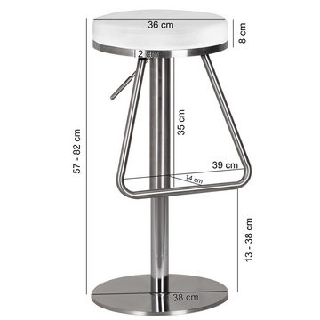 Wohnling Barhocker WL1.292 (Weiß 54 - 79 cm Edelstahl Barstuhl 360° Drehbar), Tresenhocker Kunstleder, Design Tresenstuhl Modern