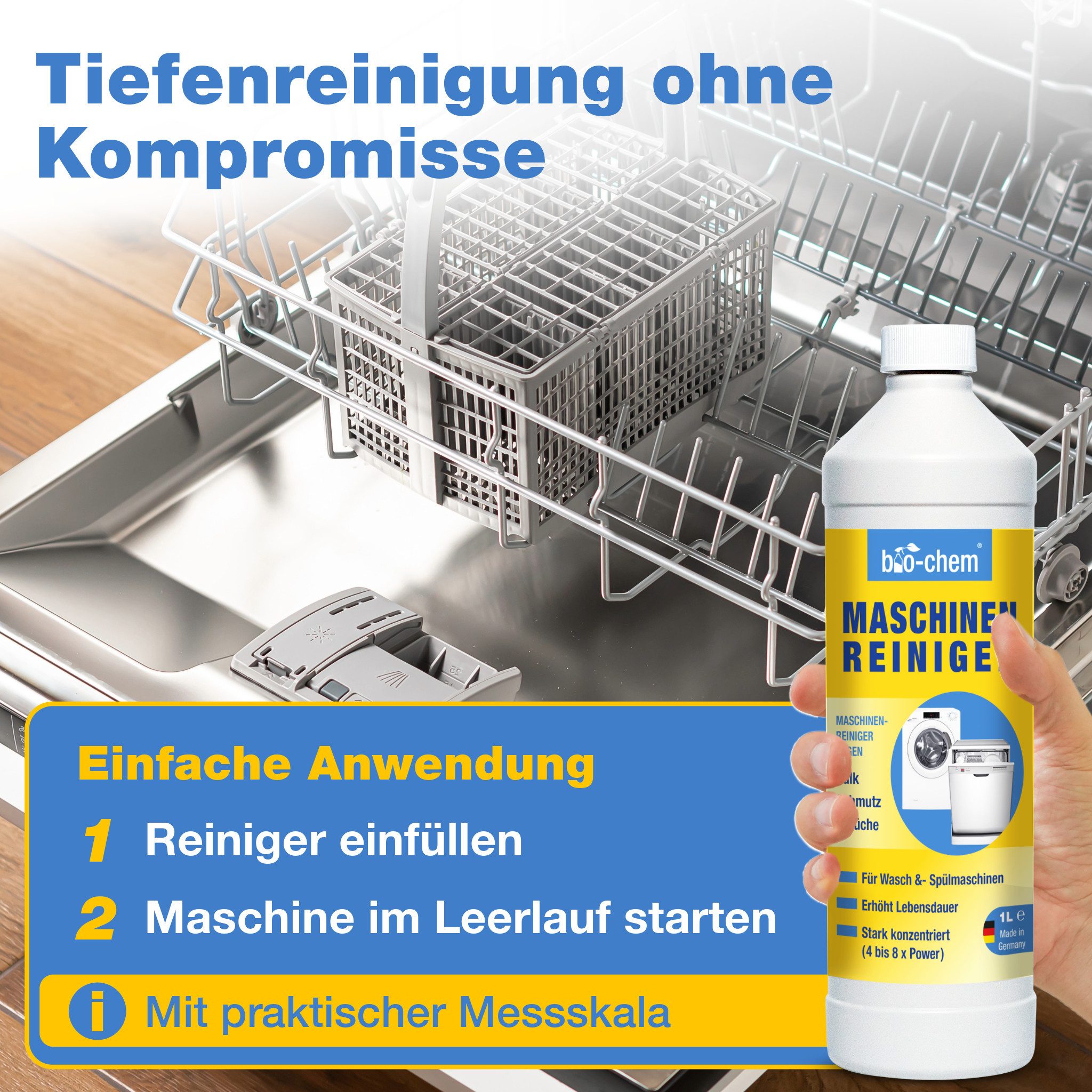 bio-chem bio-chem Maschinenreiniger 1000 ML für Waschmaschine & Geschirrspüler Spülmaschinenreiniger (Sparpaket, [1-St. Maschinenreiniger 1 l 2-in-1 Reiniger für Wasch- und Spülmaschine)