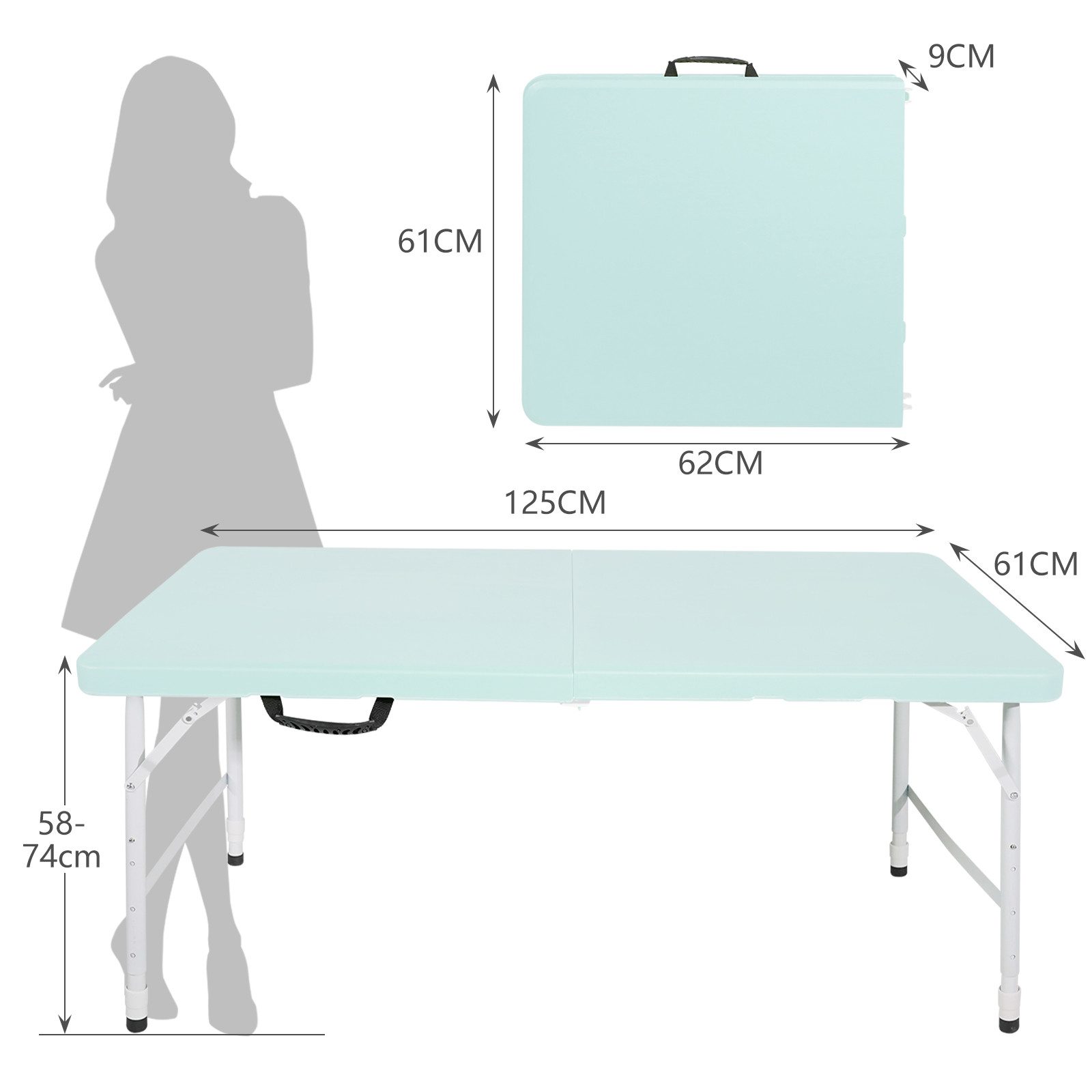 Fine Life Pro Tischsitz 125cm klappbarer Campingtisch aus Kunststoff, belastbar bis 135 kg
