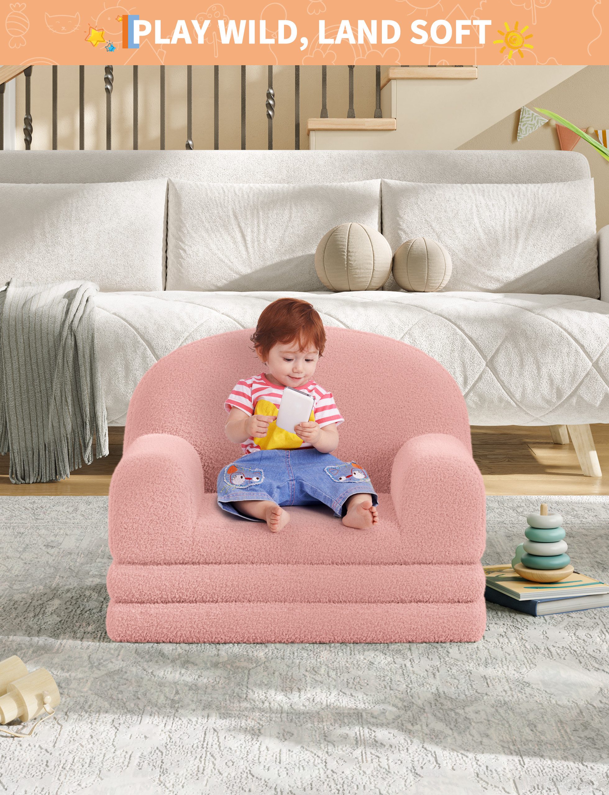GarveeMore Kindersofa 2-in-1 Schlafsofa Sofabett Klappsofa für Kinder aus T günstig online kaufen